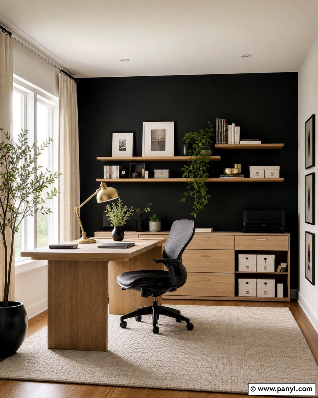 Black Wall Home Office - 25 Room With One Black Wall Ideas