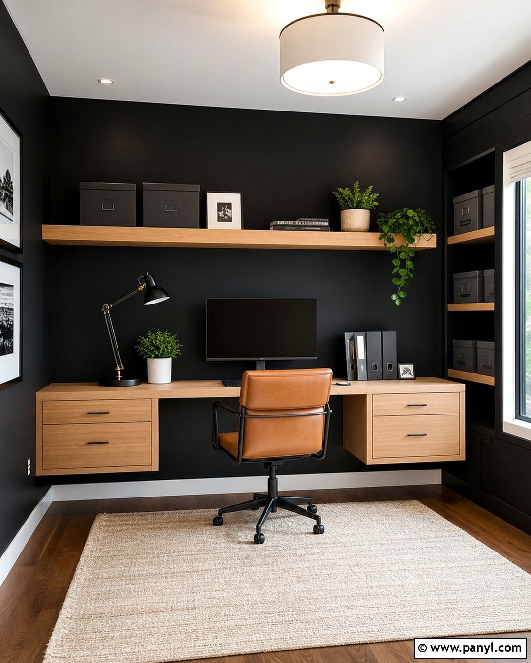 Black Wall Home Office - 30 Black Wall Paint Ideas