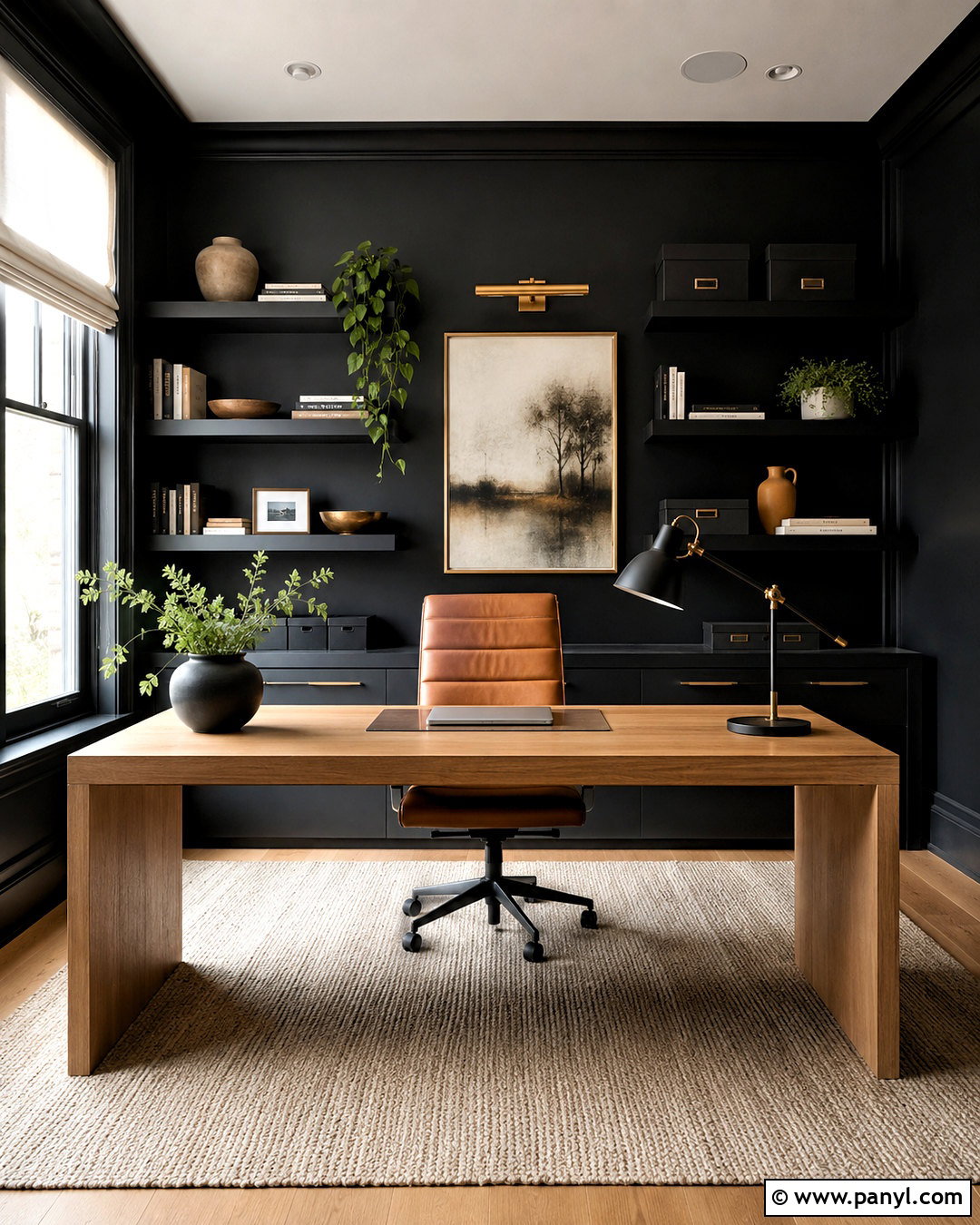 Black Wall Home Office - 20 black wall aesthetic ideas