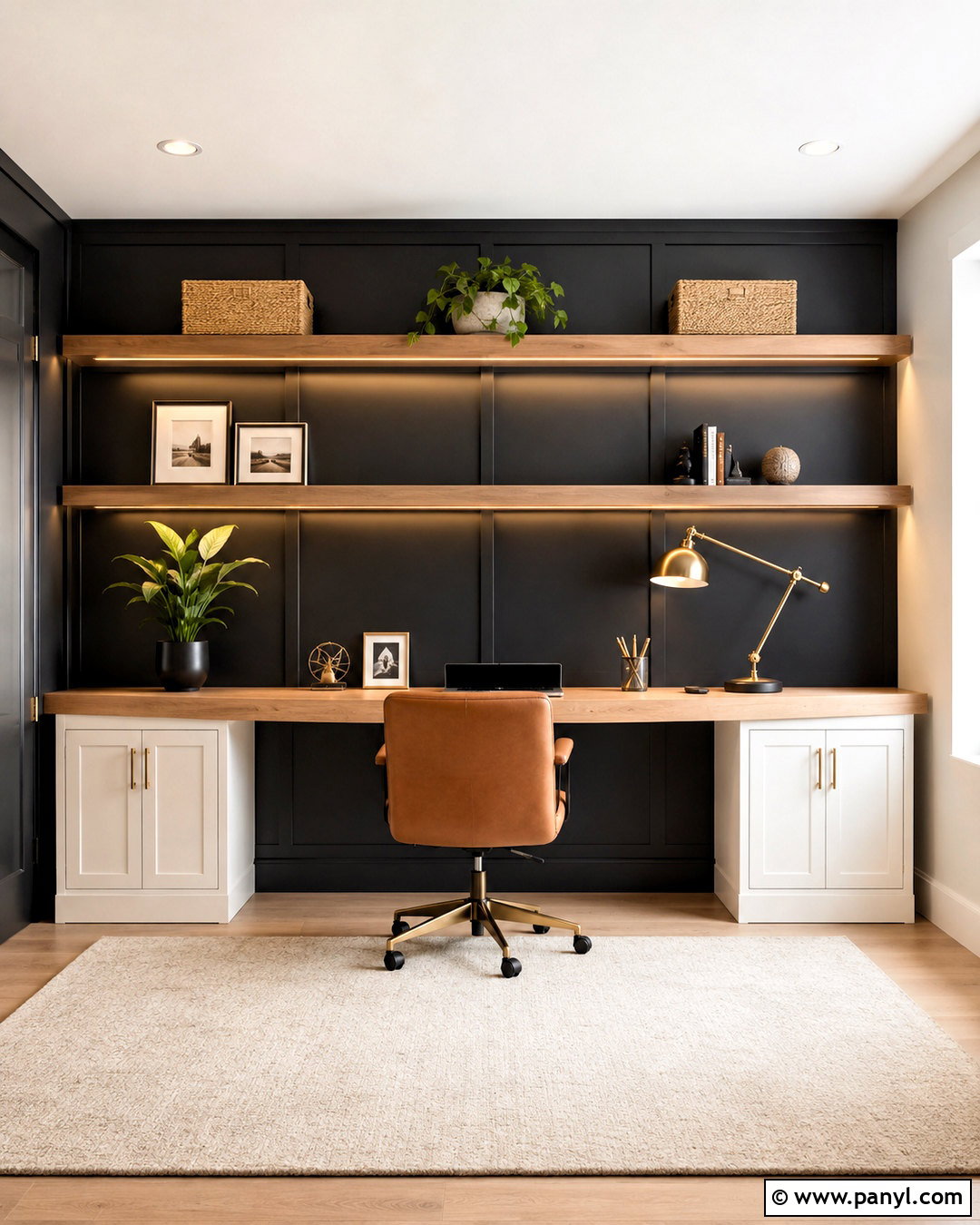 Black Wall Home Office With Built-In Desk - 20 black wall ideas