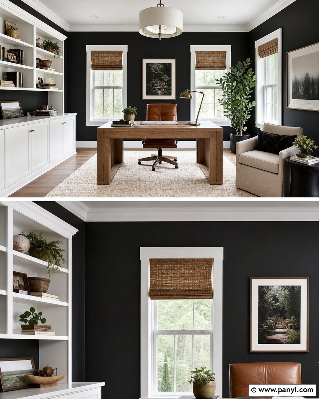 Black Wall Home Office With White Trim - 20 Black Wall With White Trim Ideas