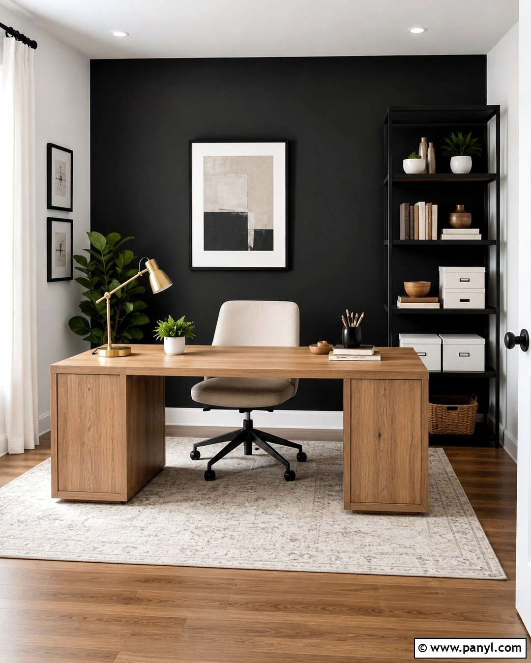 Black Wall Home Office - 20 White Room With One Black Wall Ideas
