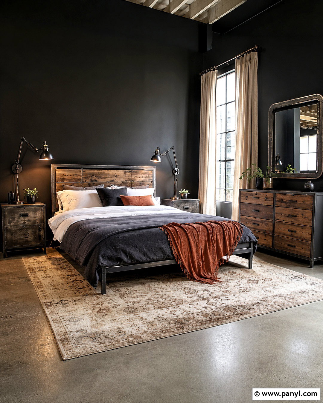 Black Wall Industrial Bedroom - 20 one black wall bedroom ideas