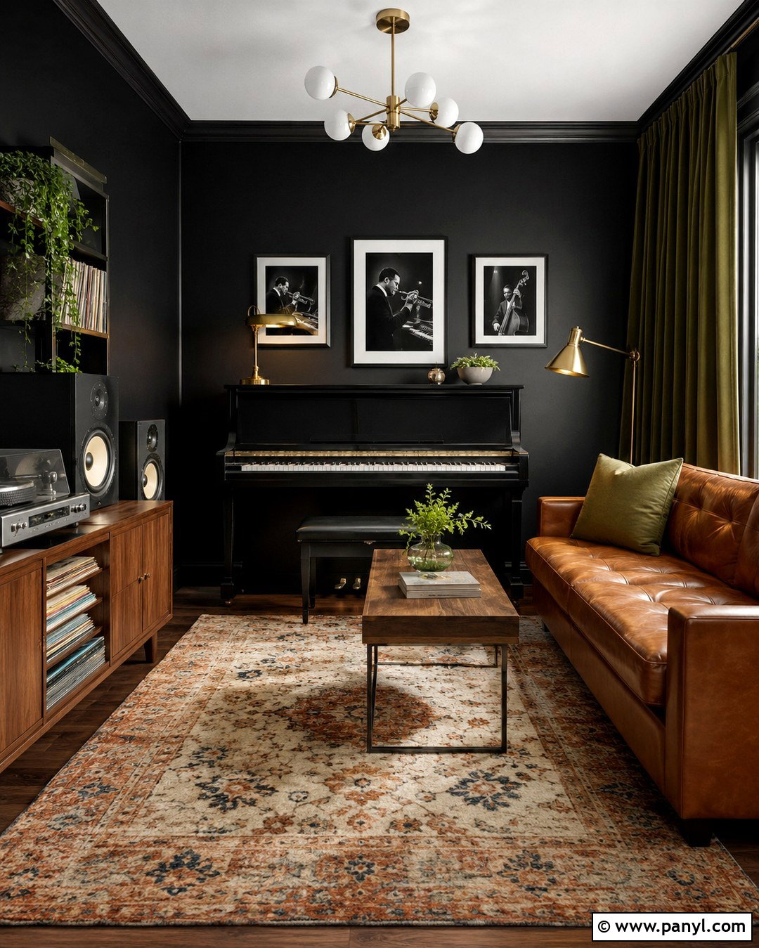 Black Wall Jazz Music Room - 20 Black Wall Music Room Ideas