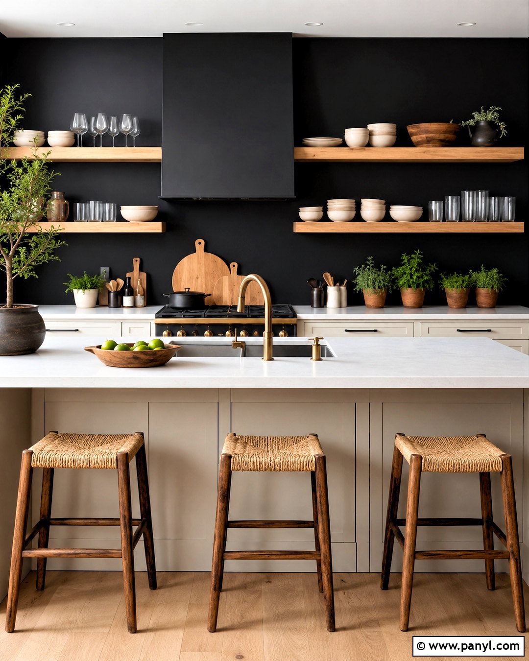 Black Wall Kitchen With Open Shelves - 20 black wall aesthetic ideas
