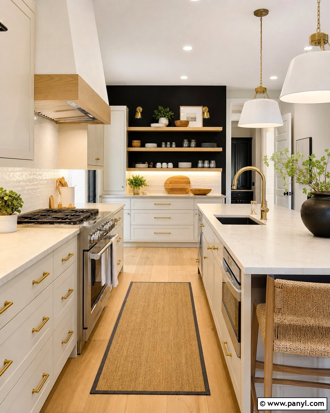 Black Wall Kitchen With Open Shelves - 25 Room With One Black Wall Ideas