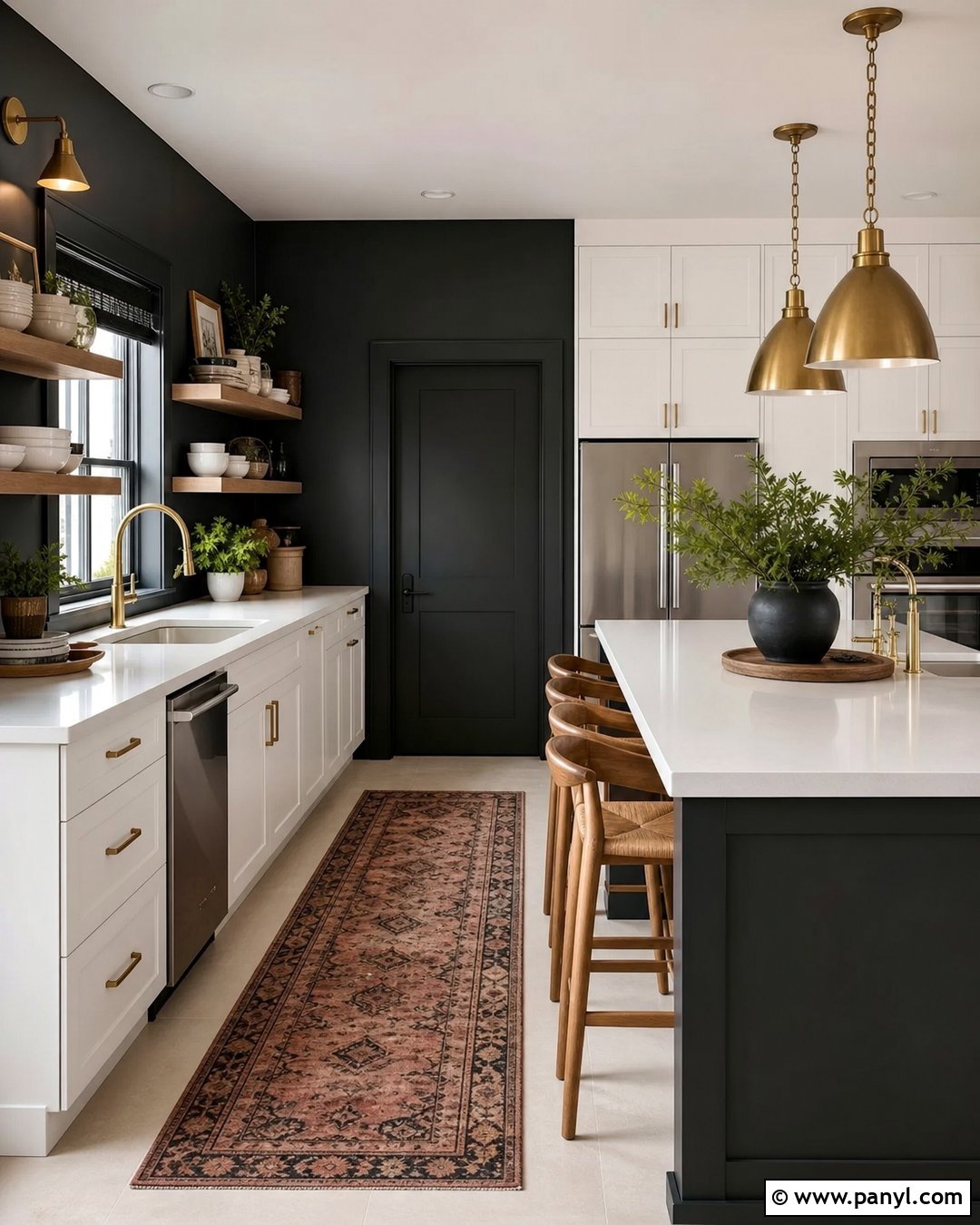 Black Wall Kitchen With White Cabinets - 30 Black Wall Interior Ideas