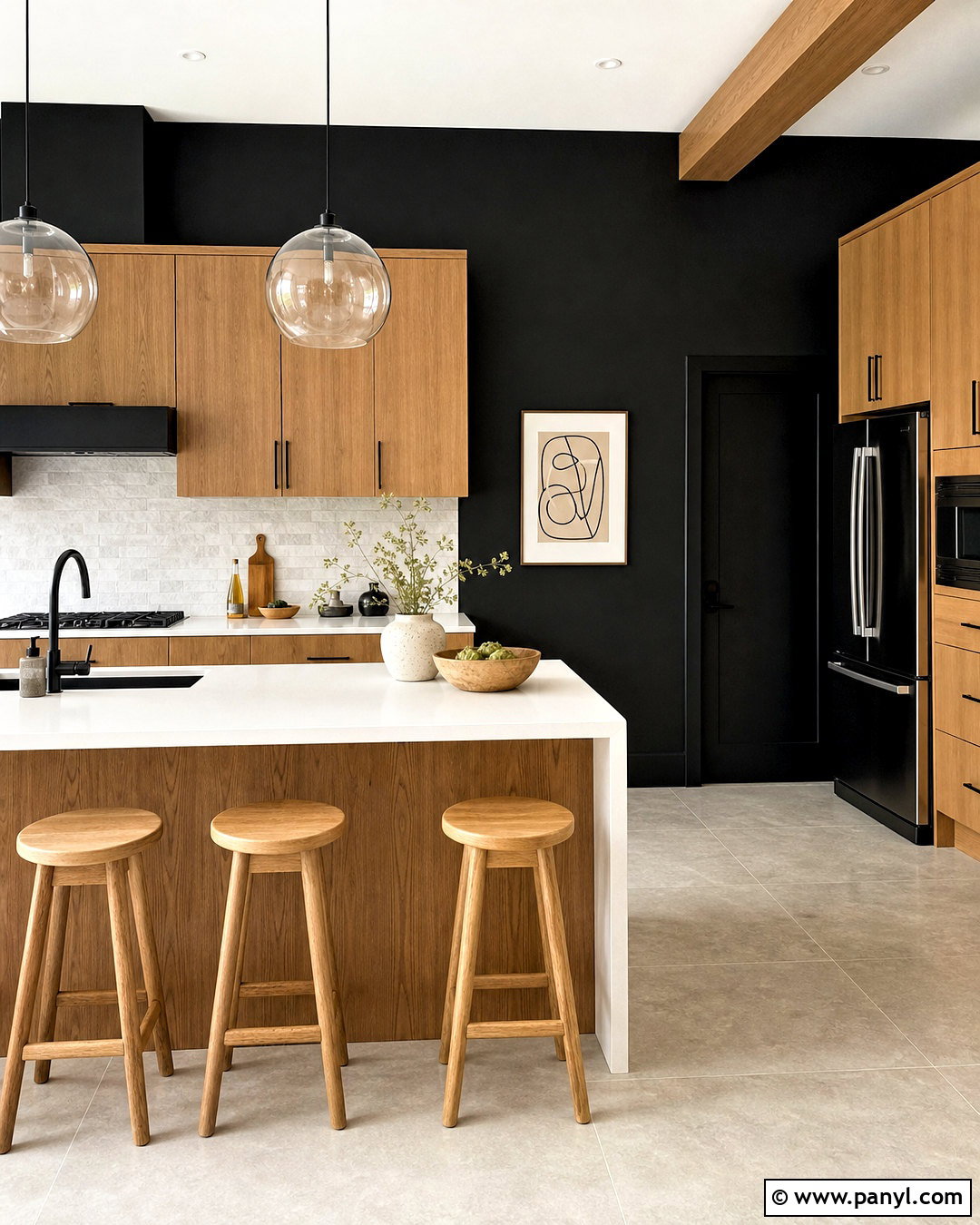 Black Wall Kitchen With Wood Cabinets - 20 black wall with wood accents