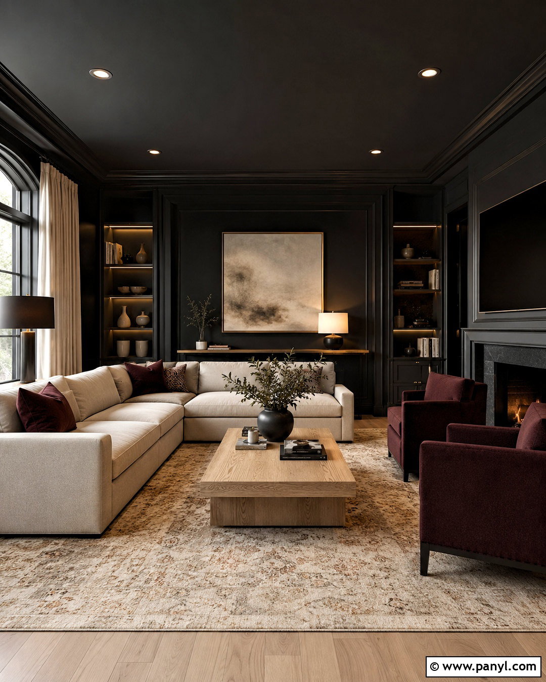Black Wall Living Room With Black Ceiling - 20 black wall living room decorating ideas