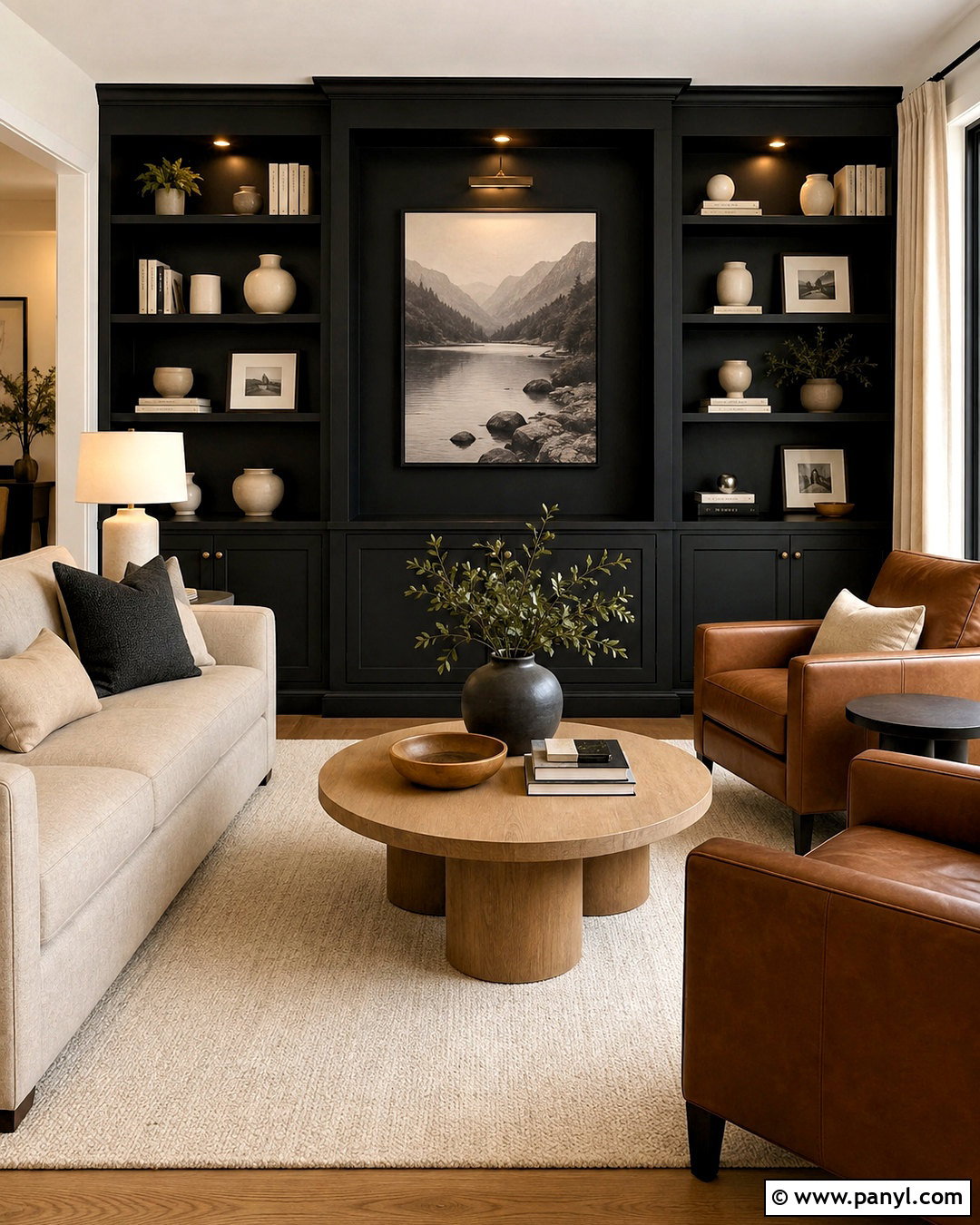 Black Wall Living Room With Built In Shelves - 20 black wall living room decorating ideas