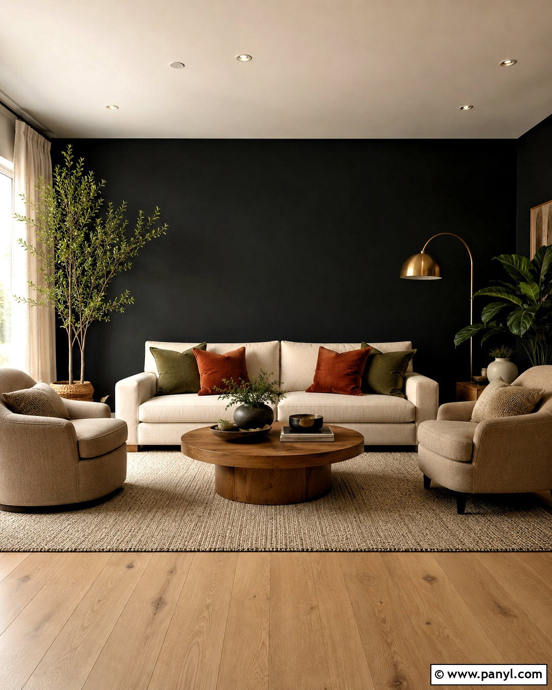 Black Wall Living Room With Cream Furniture - 20 black wall ideas