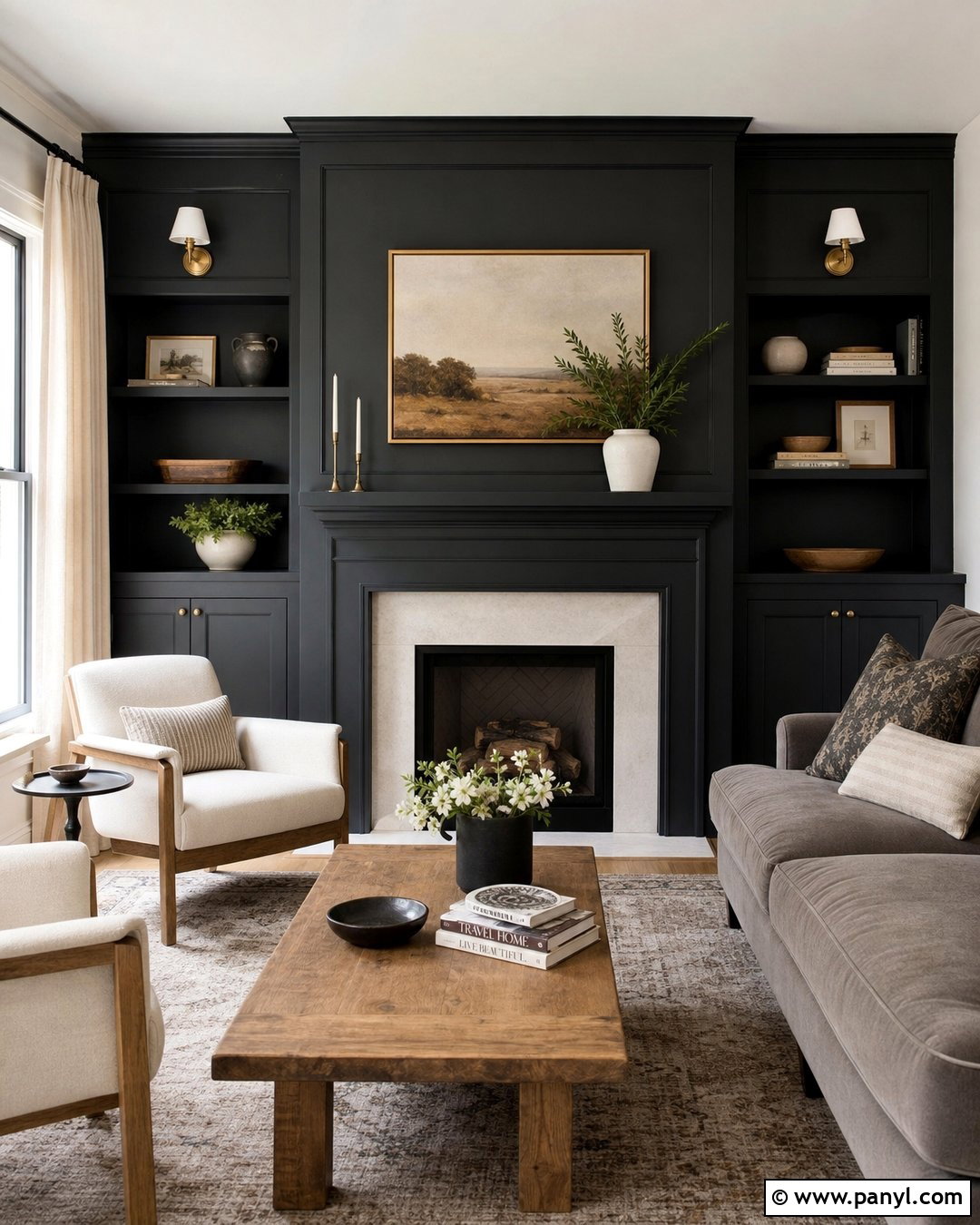 Black Wall Living Room With Fireplace - 25 Room With One Black Wall Ideas