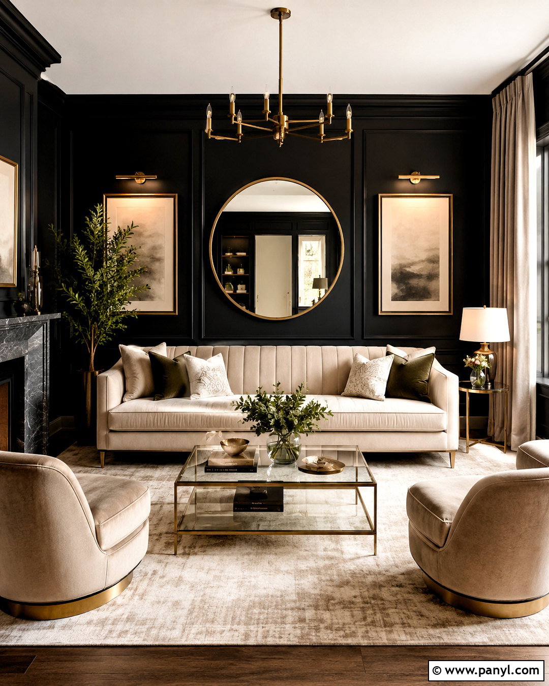 Black Wall Living Room With Gold Accents - 20 black wall living room decorating ideas