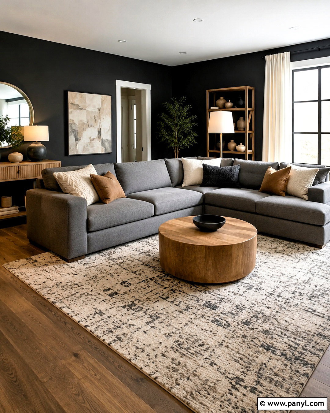 Black Wall Living Room With Gray Sectional - 20 black wall living room decorating ideas