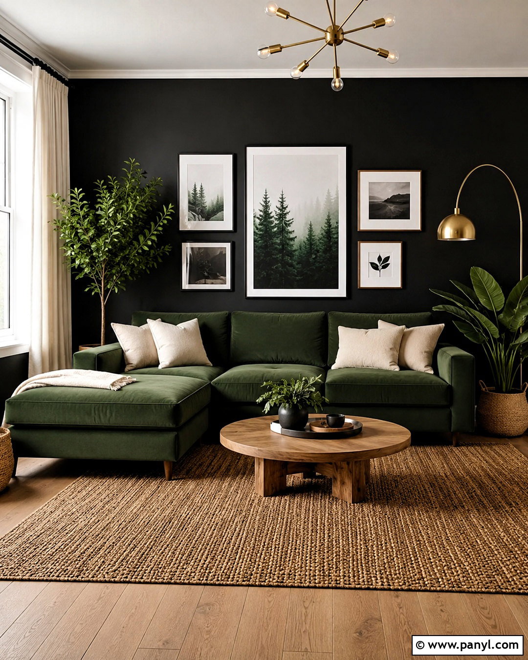Black Wall Living Room With Green Sofa - 20 black wall living room decorating ideas