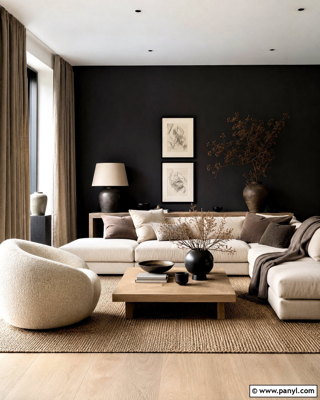 Black Wall Living Room With Neutral Decor - 20 black wall living room decorating ideas