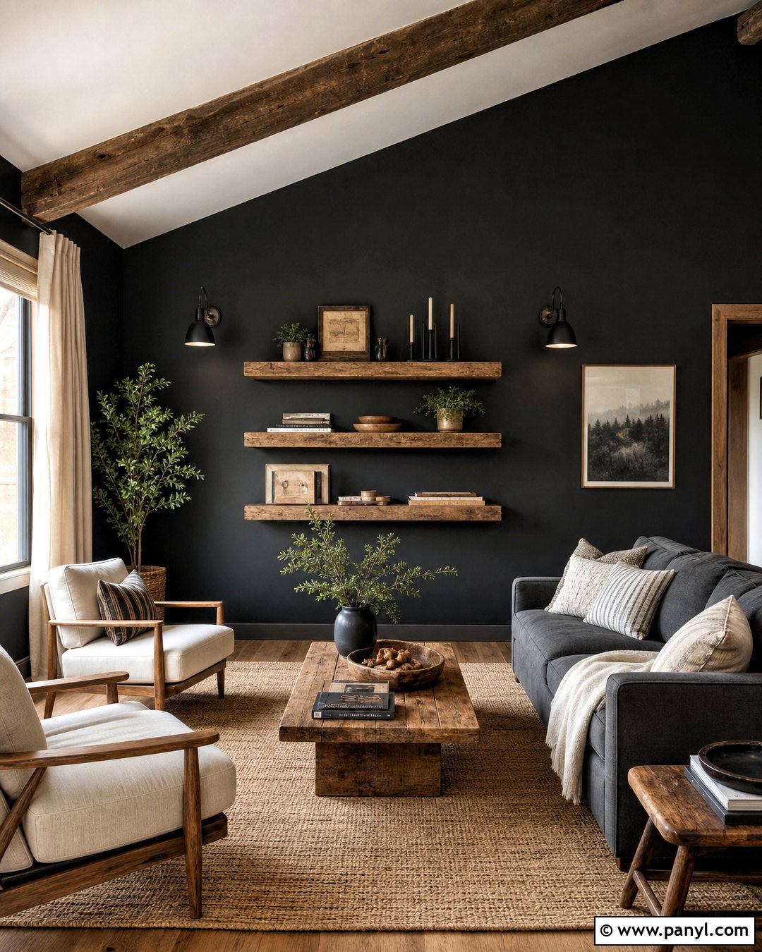 Black Wall Living Room With Reclaimed Wood - 20 black wall with wood accents