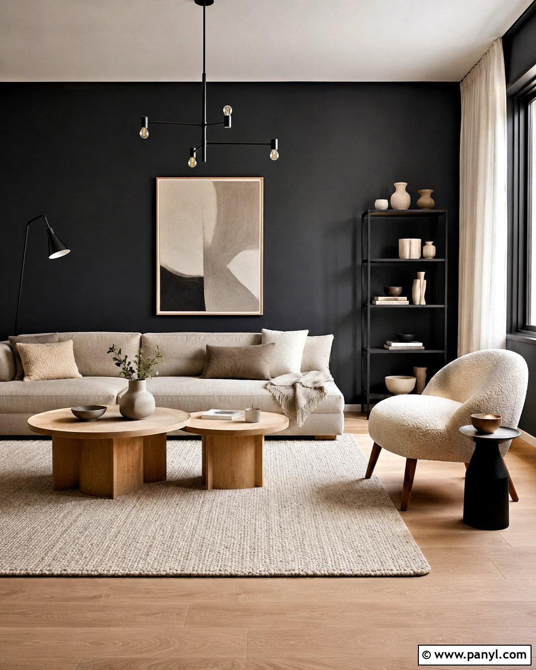 Black Wall Living Room With Scandinavian Decor - 20 black wall living room decorating ideas