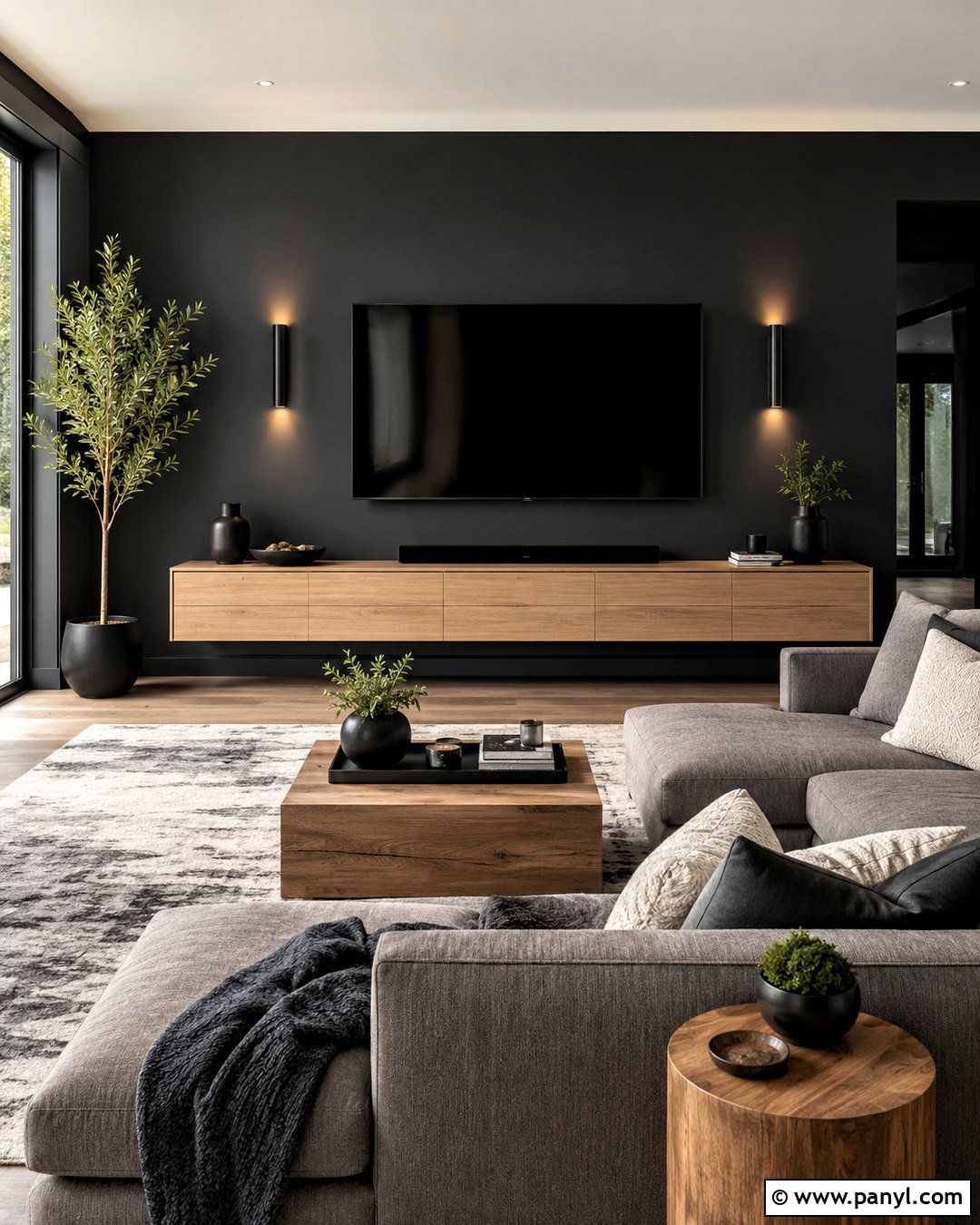 Black Wall Living Room With TV - 20 black wall living room decorating ideas