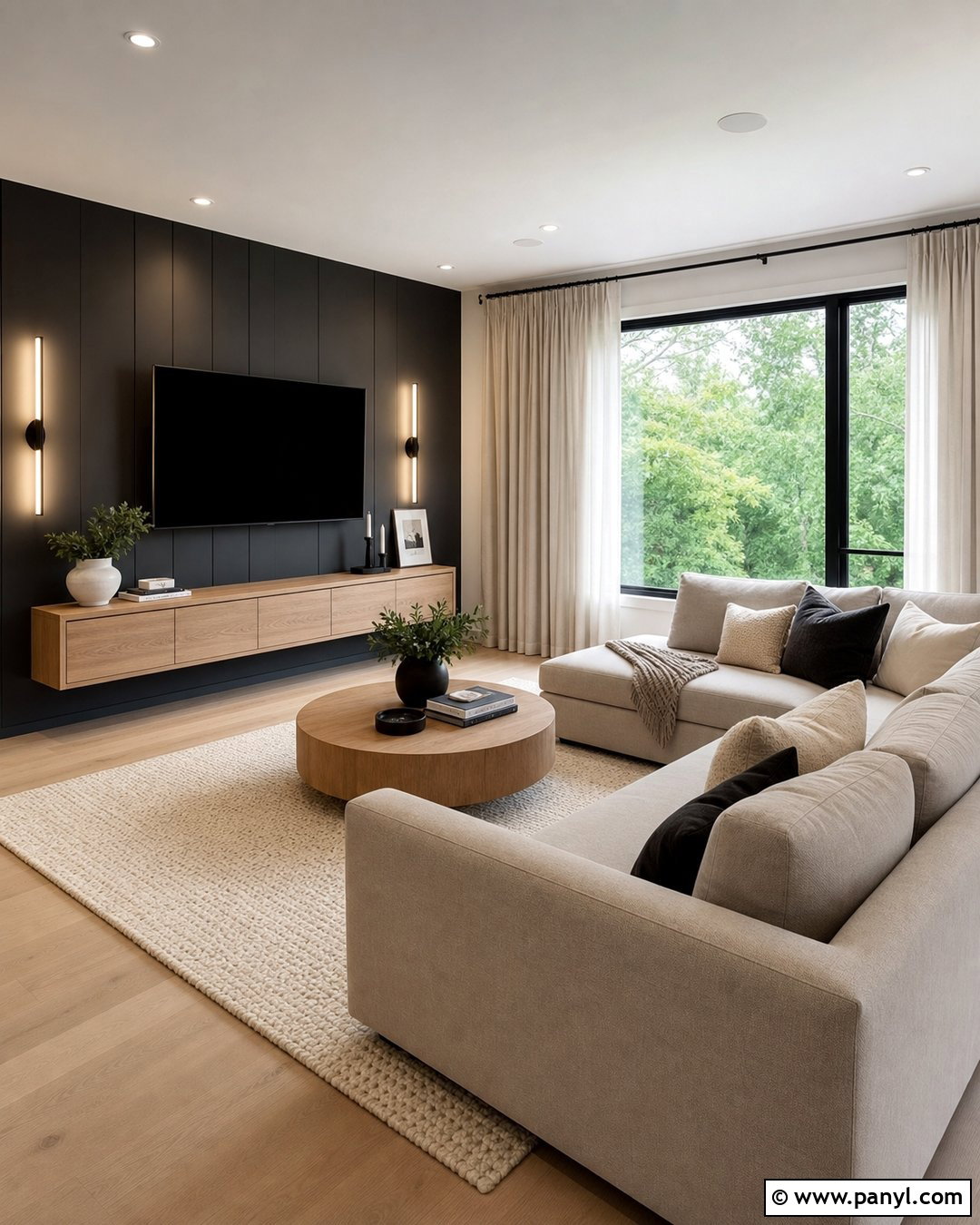 Black Wall Living Room With Television - 25 Room With One Black Wall Ideas