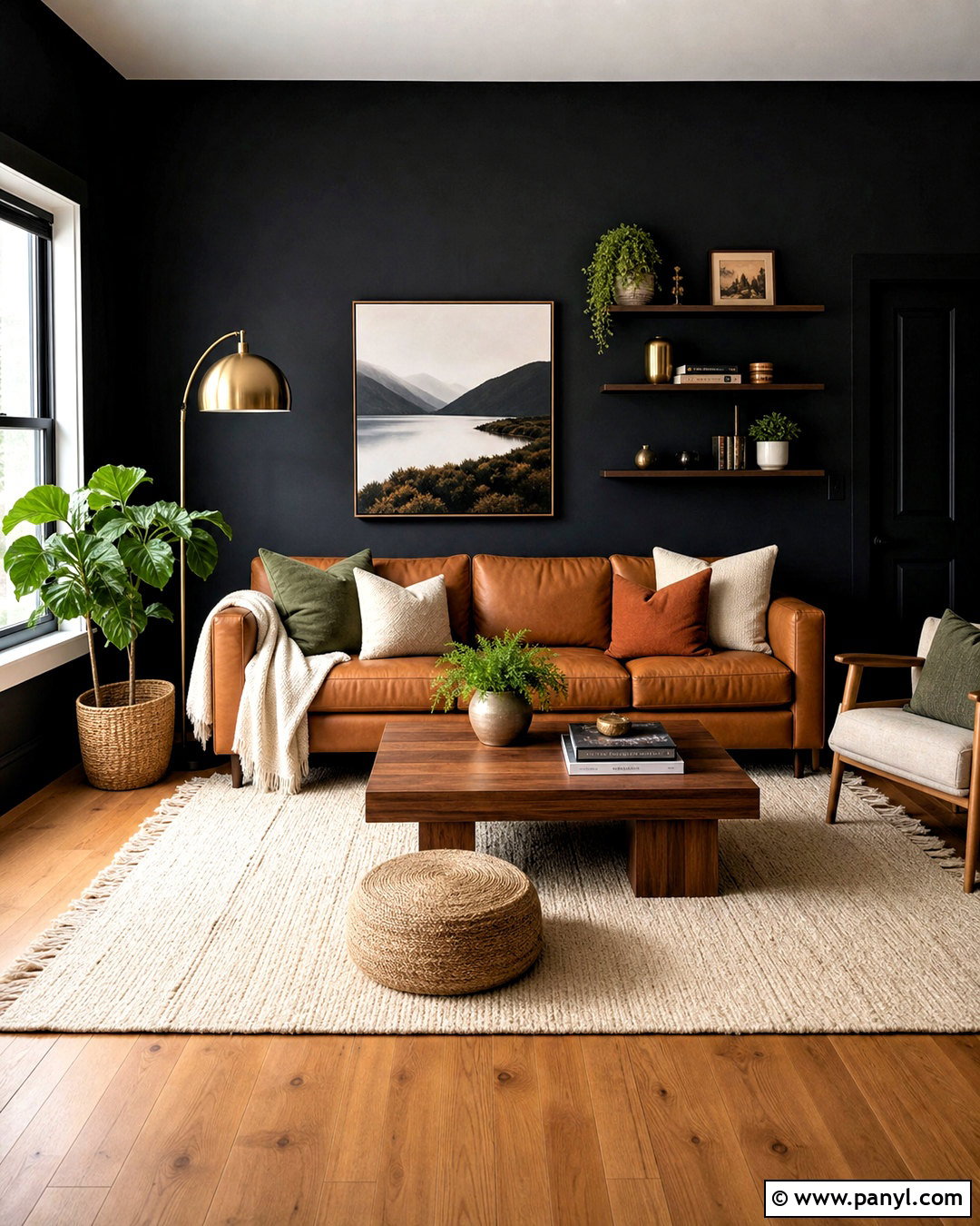 Black Wall Living Room With Warm Wood - 20 black wall room ideas
