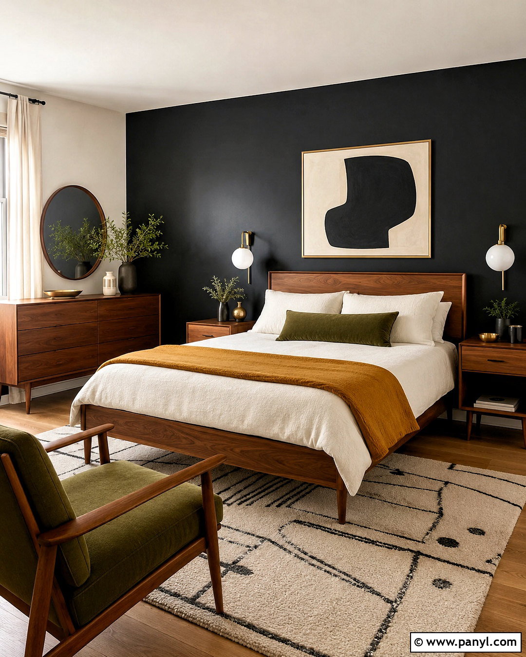 Black Wall Midcentury Bedroom - 20 one black wall bedroom ideas