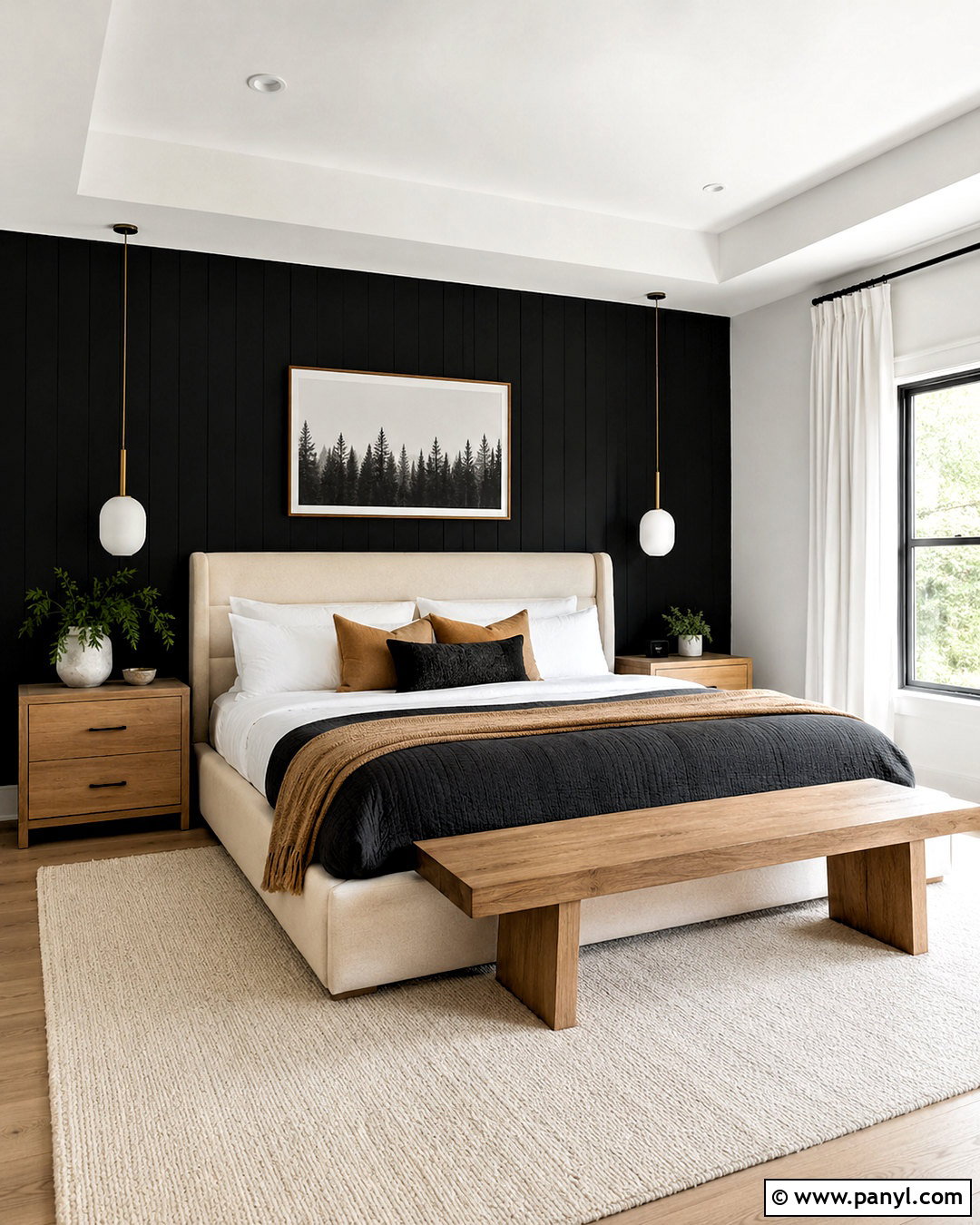 Black Wall Modern Bedroom - 20 White Room With One Black Wall Ideas