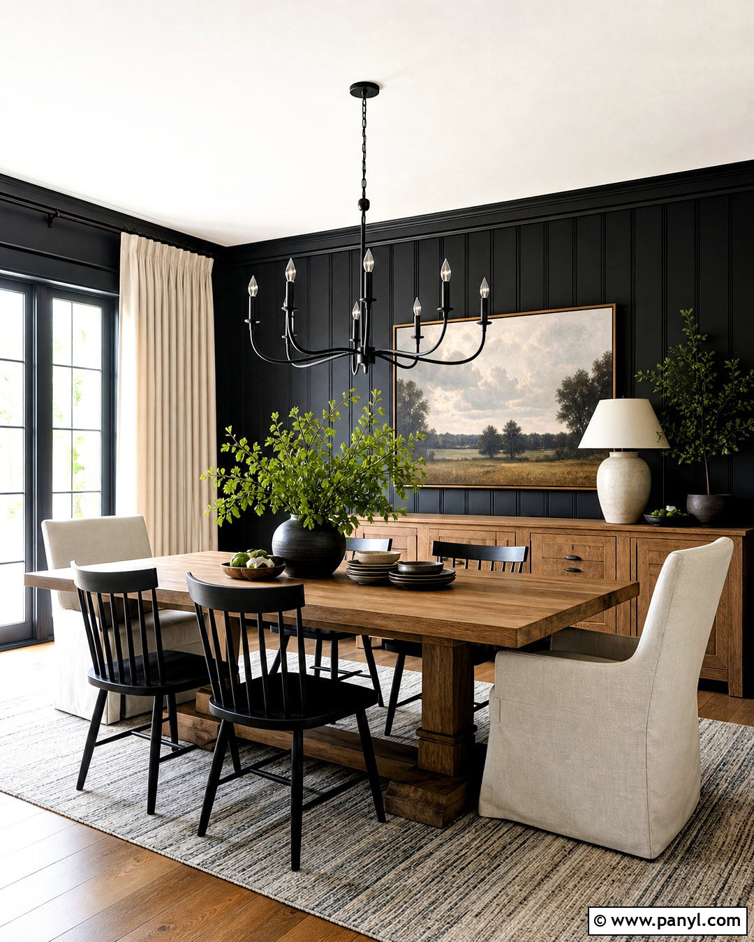 Black Wall Modern Farmhouse Dining Room - 20 black wall room ideas