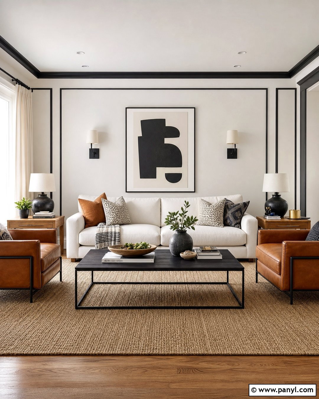 Black Wall Moulding With Warm White Walls - 25 Wall Moulding Color Ideas