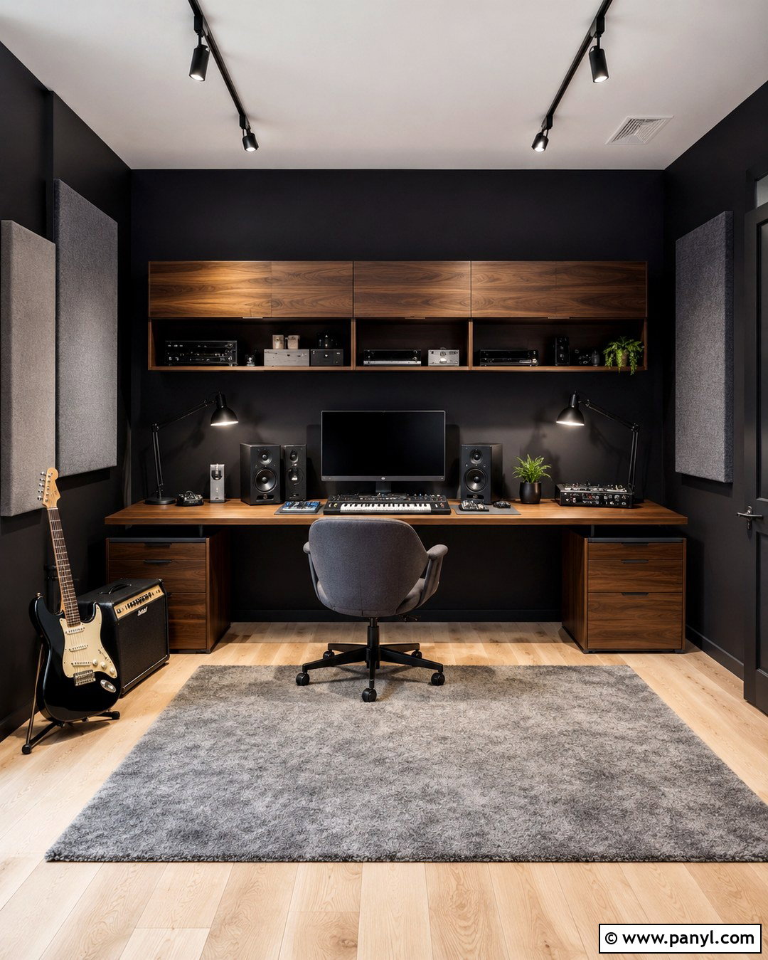 Black Wall Music Room Office - 20 Black Wall Music Room Ideas