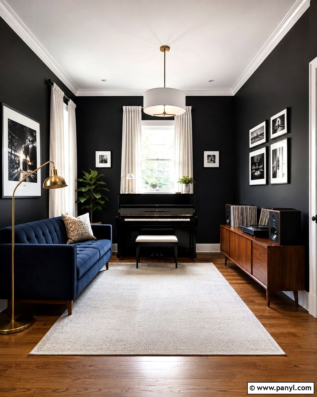 Black Wall Music Room With White Trim - 20 Black Wall Music Room Ideas
