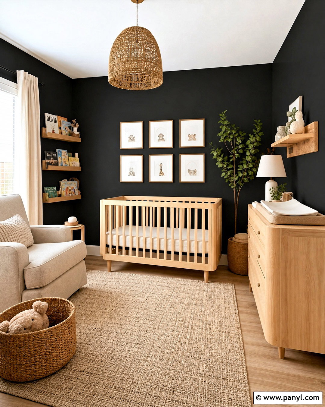 Black Wall Nursery With Light Wood Furniture - 20 black wall with wood accents