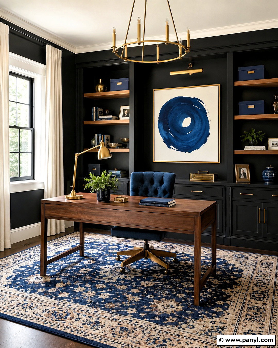 Black Wall Office With Blue Accents - 20 black wall office ideas