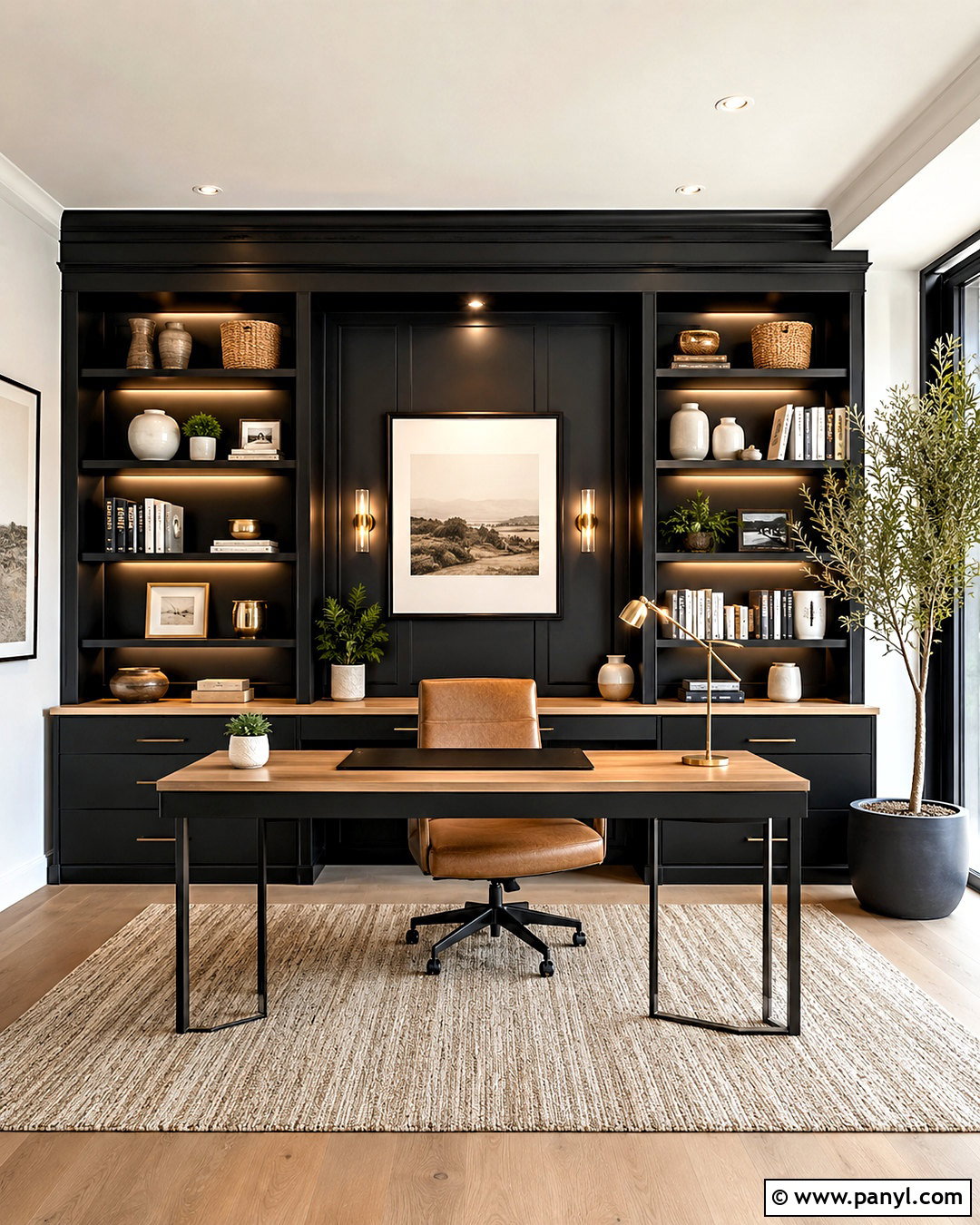 Black Wall Office With Built-In Shelves - 20 black wall office ideas