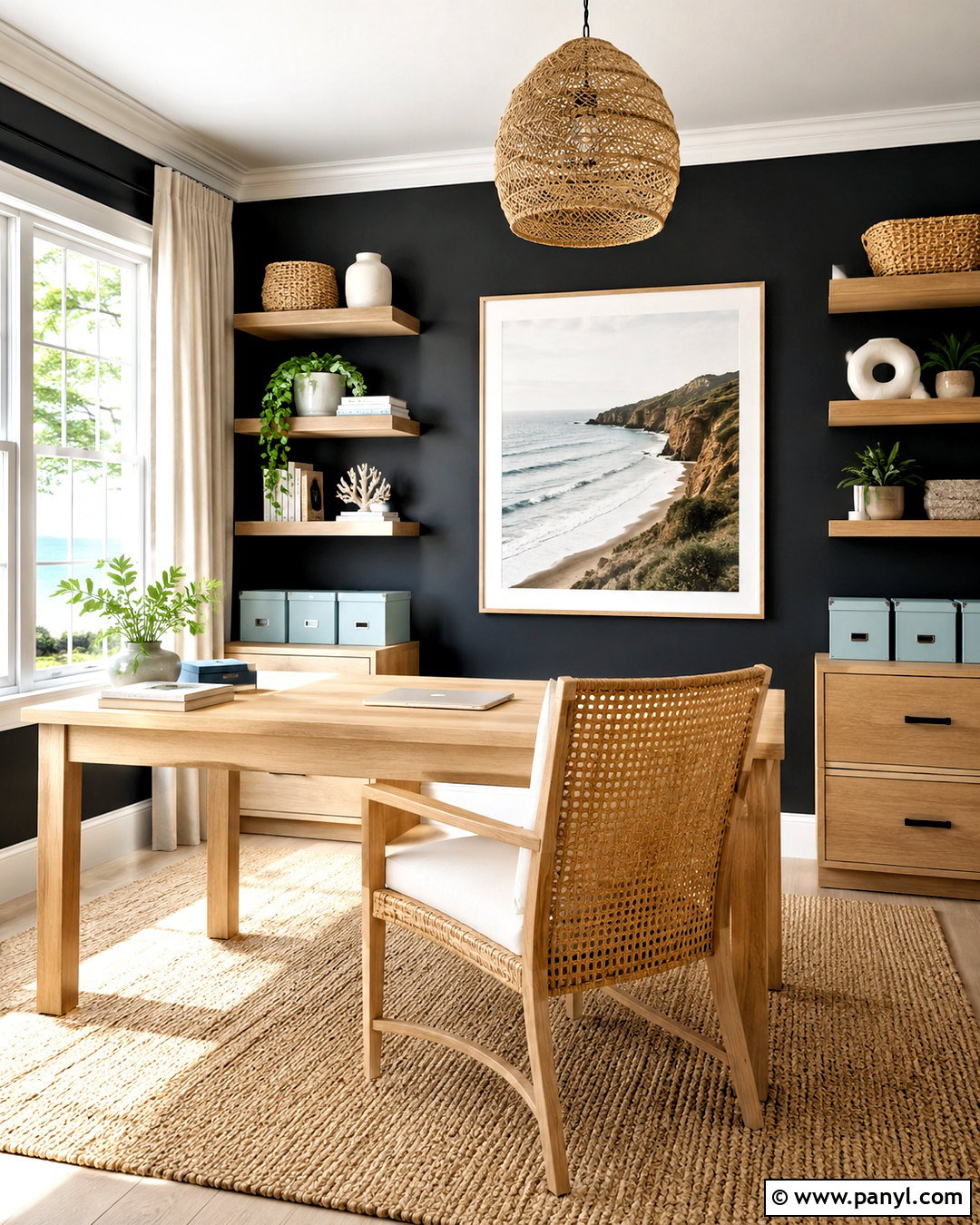 Black Wall Office With Coastal Decor - 20 black wall office ideas