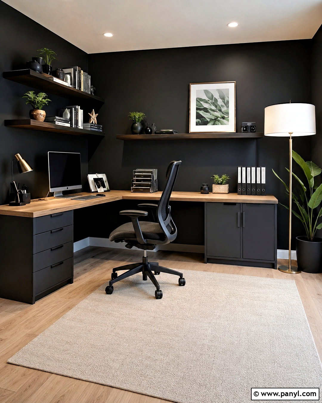Black Wall Office With Corner Desk - 20 black wall office ideas