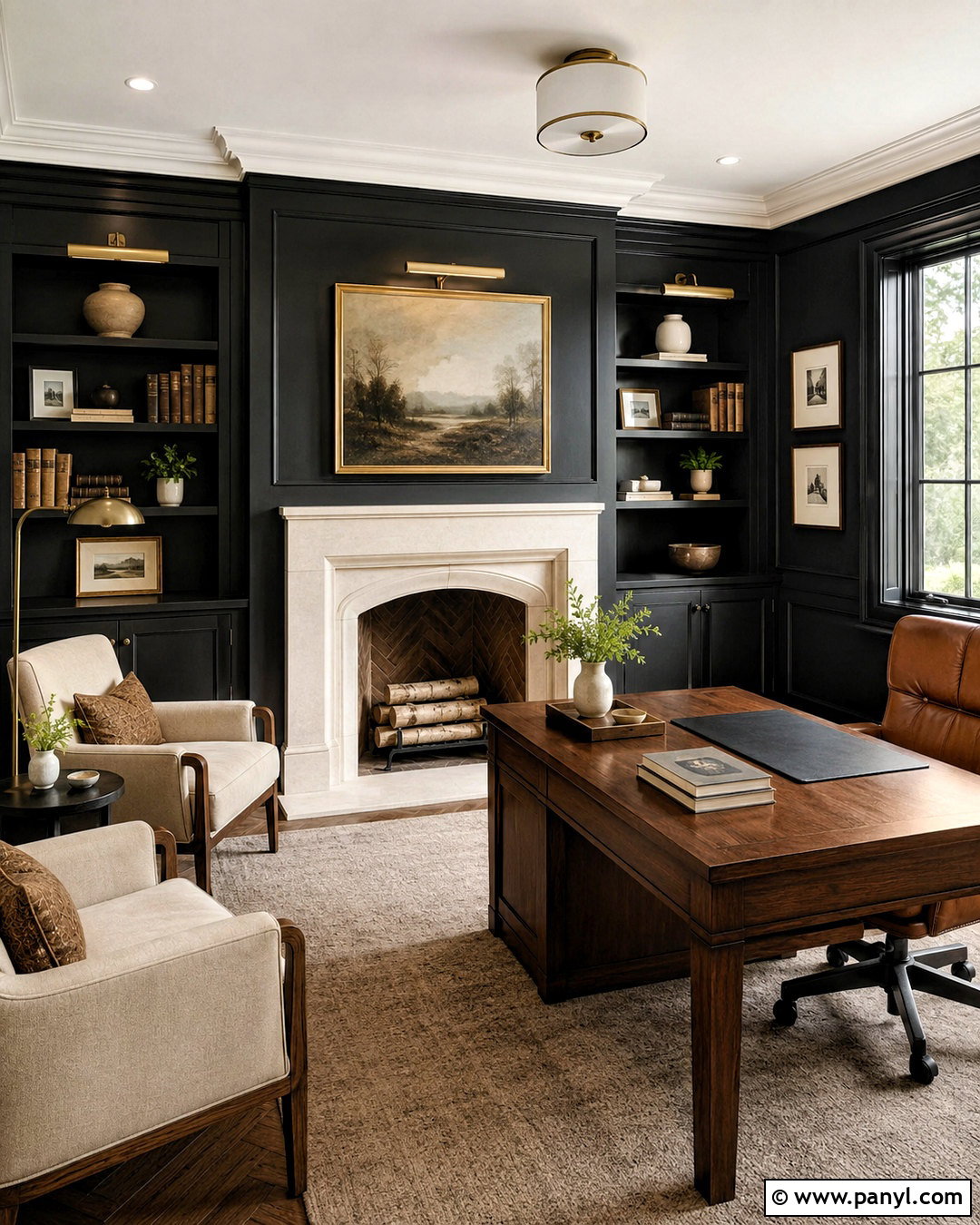 Black Wall Office With Fireplace - 20 black wall office ideas