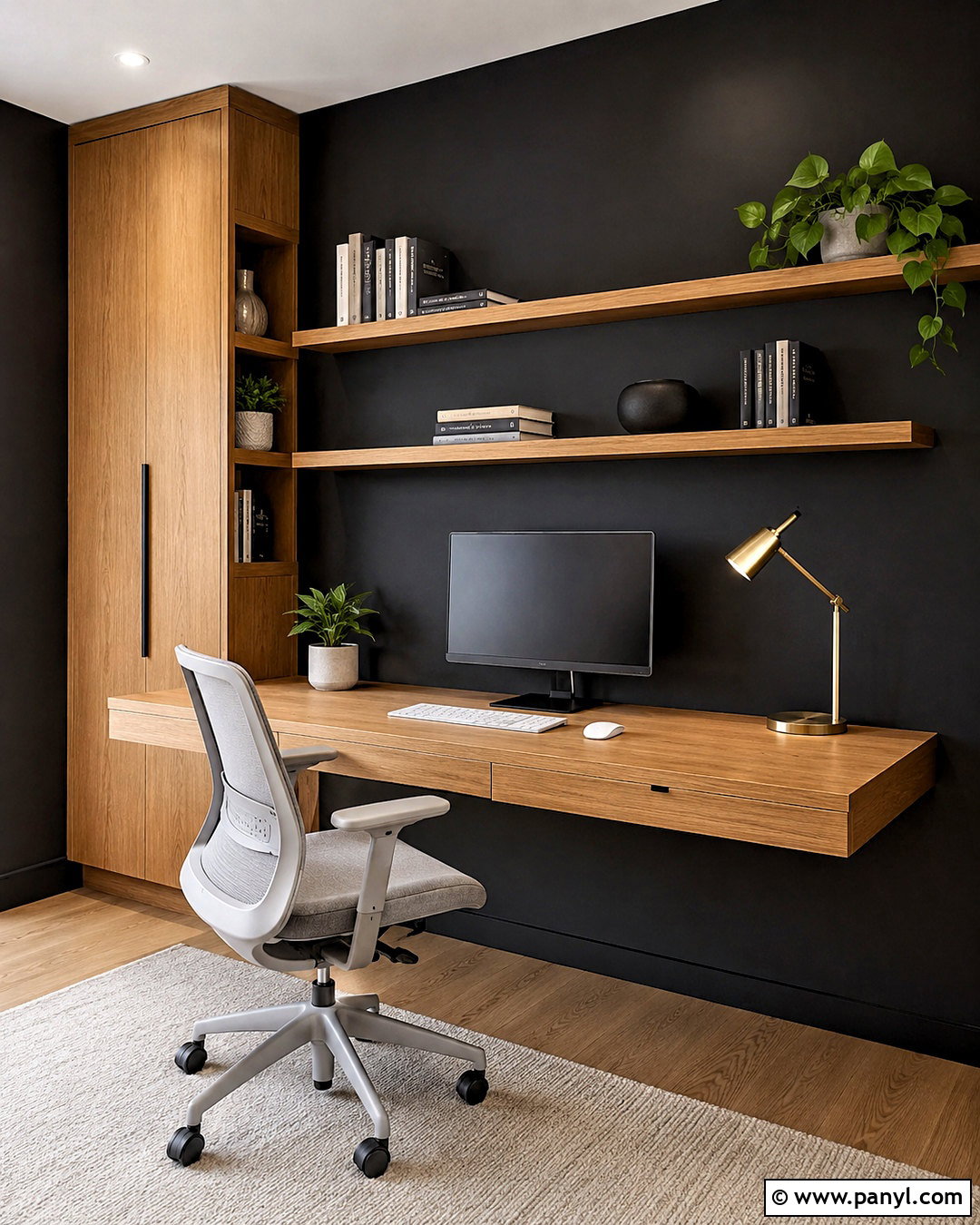 Black Wall Office With Floating Desk - 20 black wall office ideas