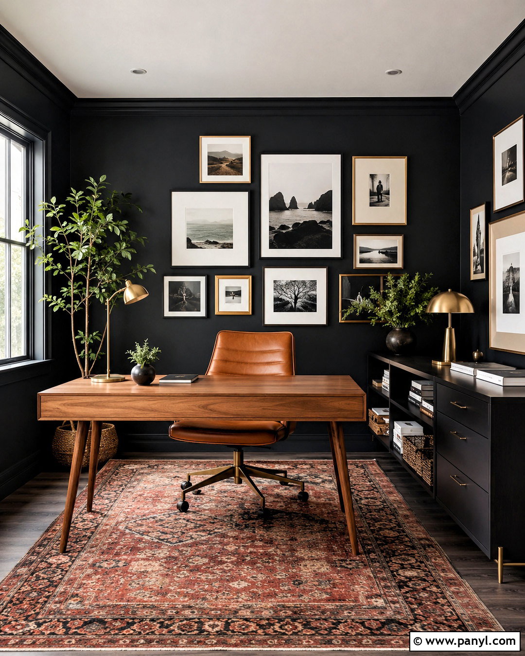 Black Wall Office With Gallery Wall - 20 black wall office ideas