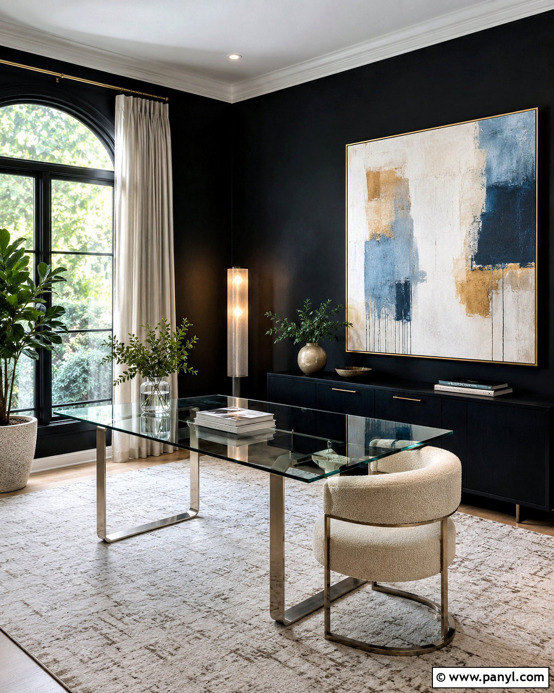 Black Wall Office With Glass Desk - 20 black wall office ideas