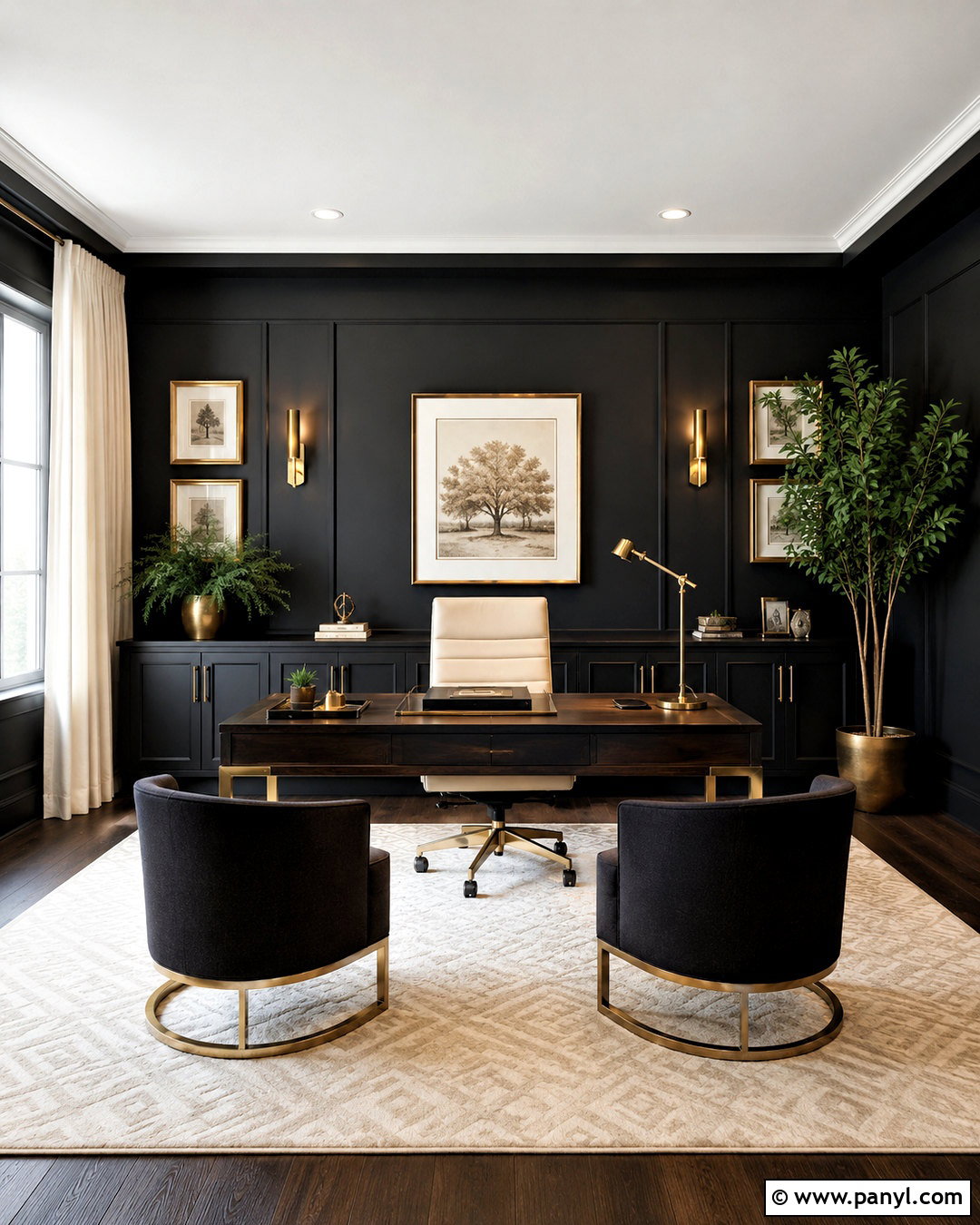Black Wall Office With Gold Accents - 20 black wall office ideas