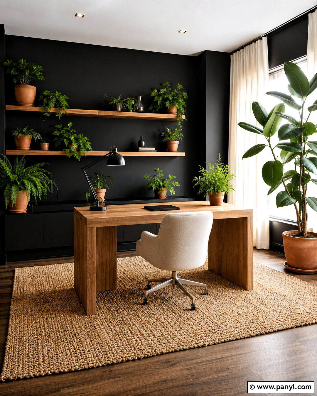 Black Wall Office With Green Plants - 20 black wall office ideas