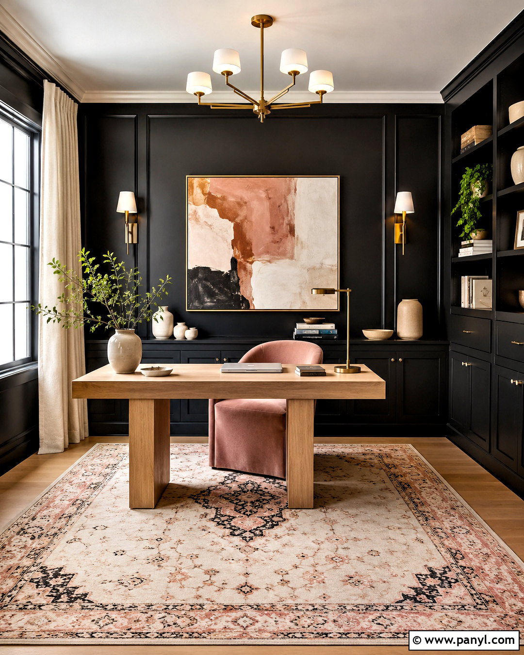 Black Wall Office With Pink Accents - 20 black wall office ideas