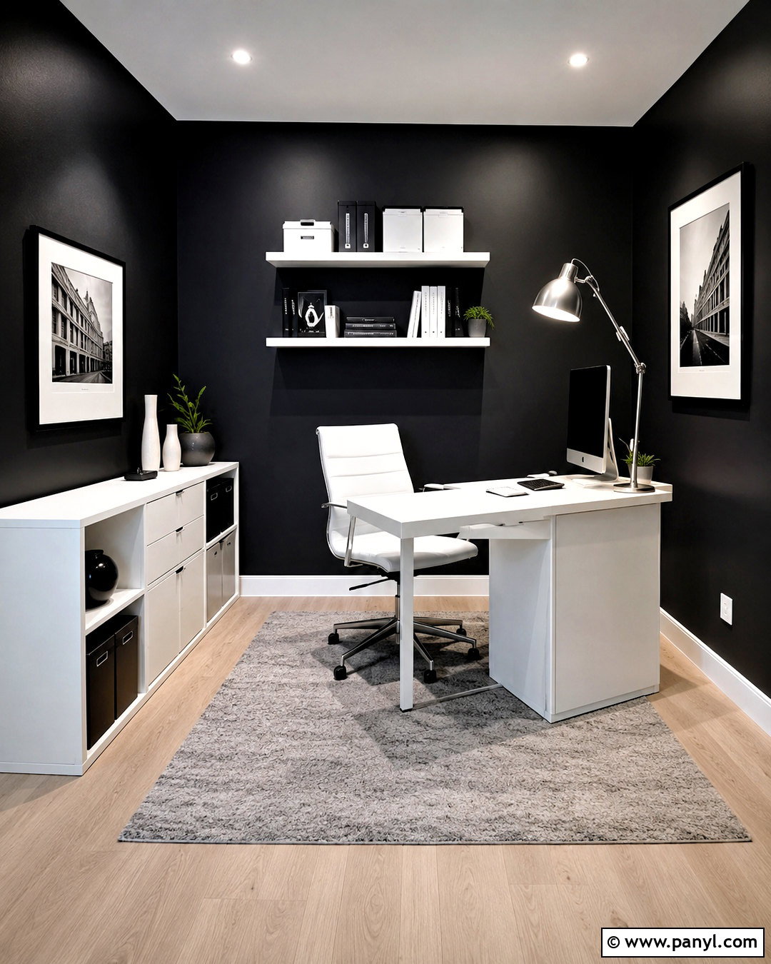 Black Wall Office With White Furniture - 20 black wall office ideas