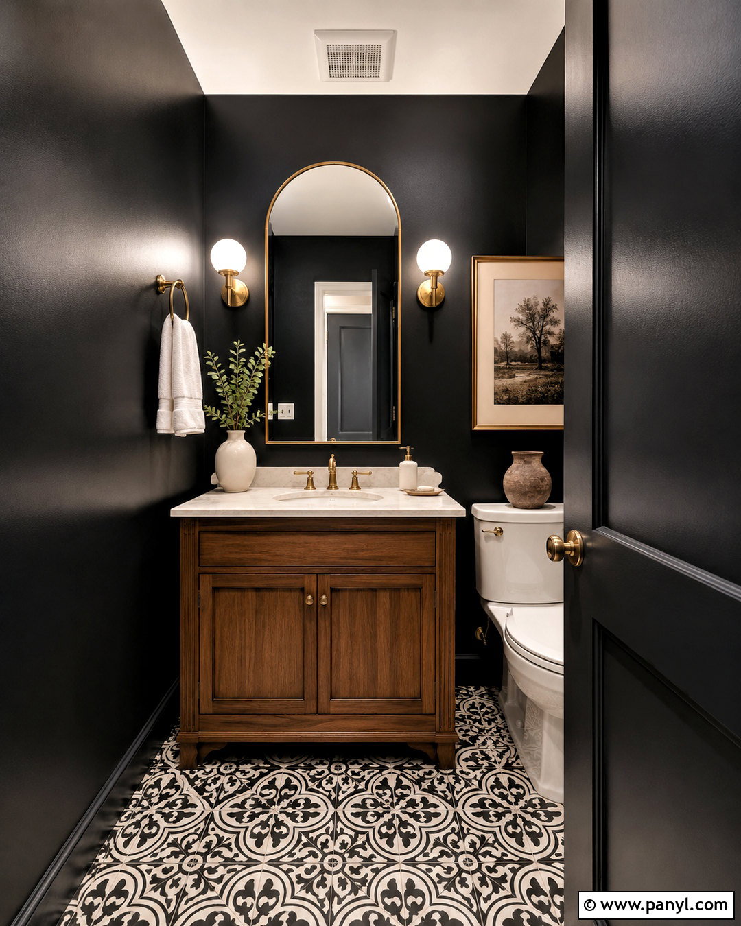 Black Wall Powder Room - 20 black wall aesthetic ideas