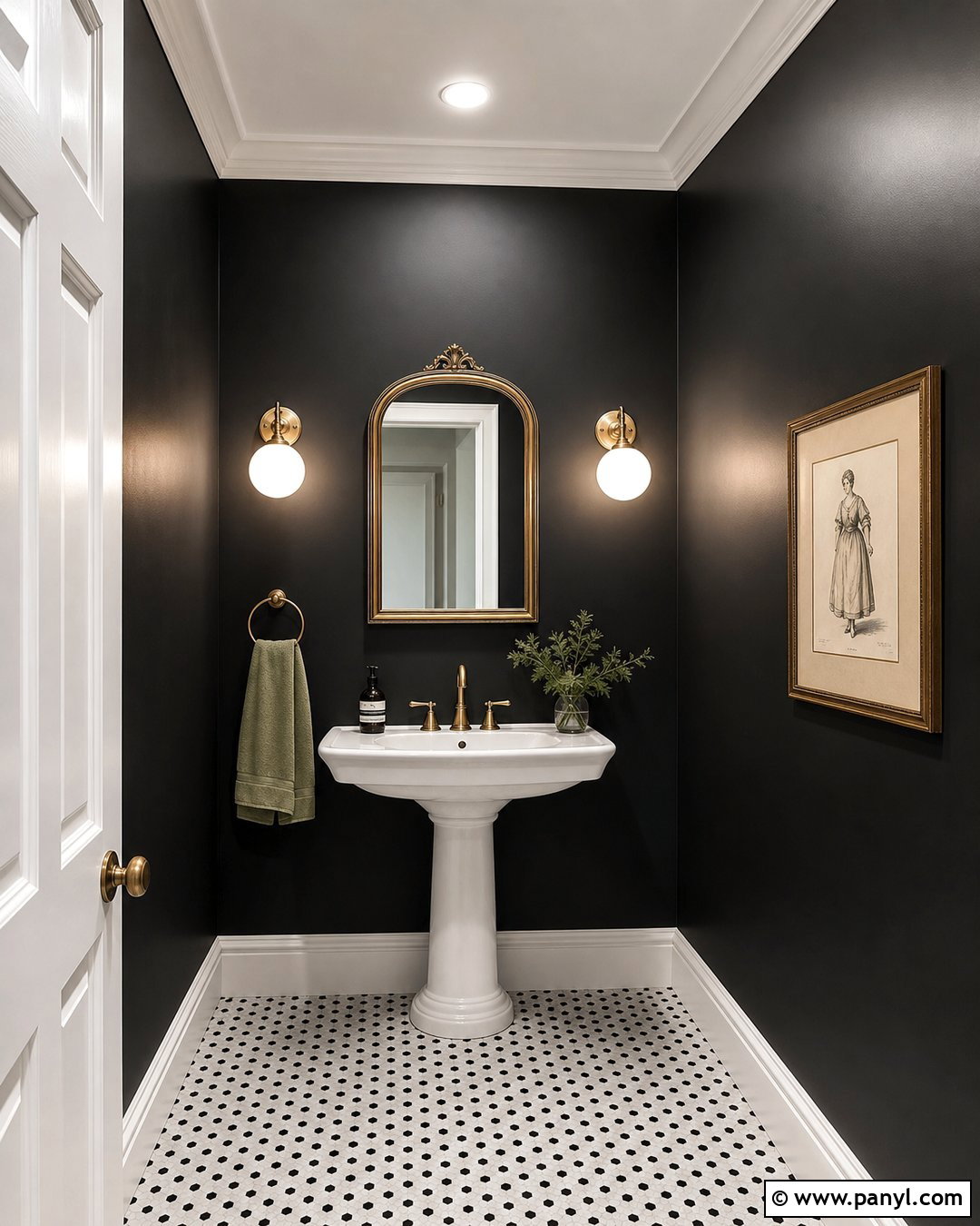 Black Wall Powder Room With White Trim - 20 Black Wall With White Trim Ideas