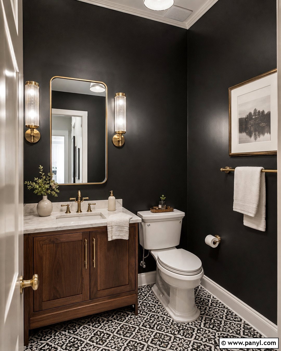 Black Wall Powder Room - 30 Black Wall Paint Ideas