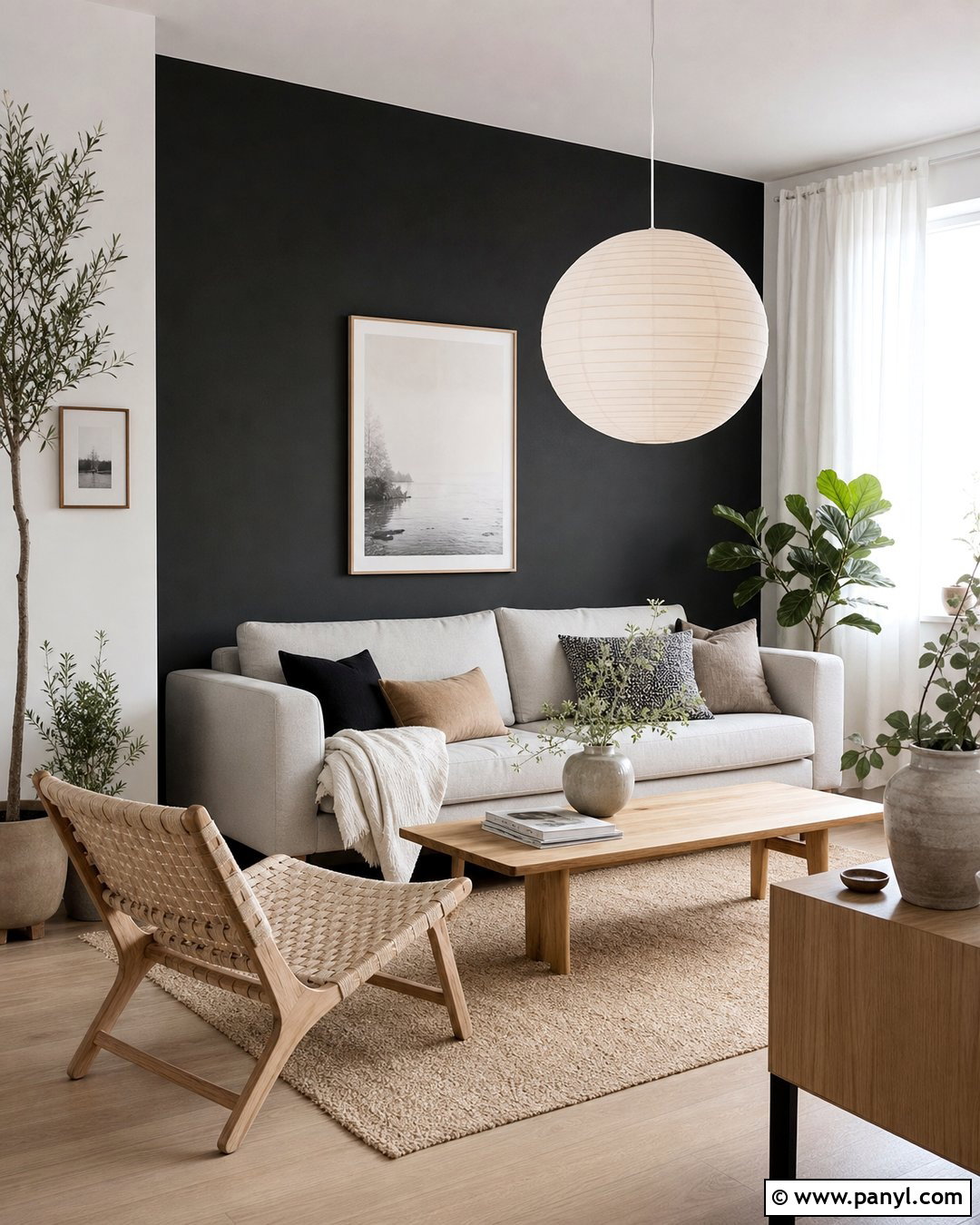 Black Wall Scandinavian Living Room - 30 Black Wall Paint Ideas