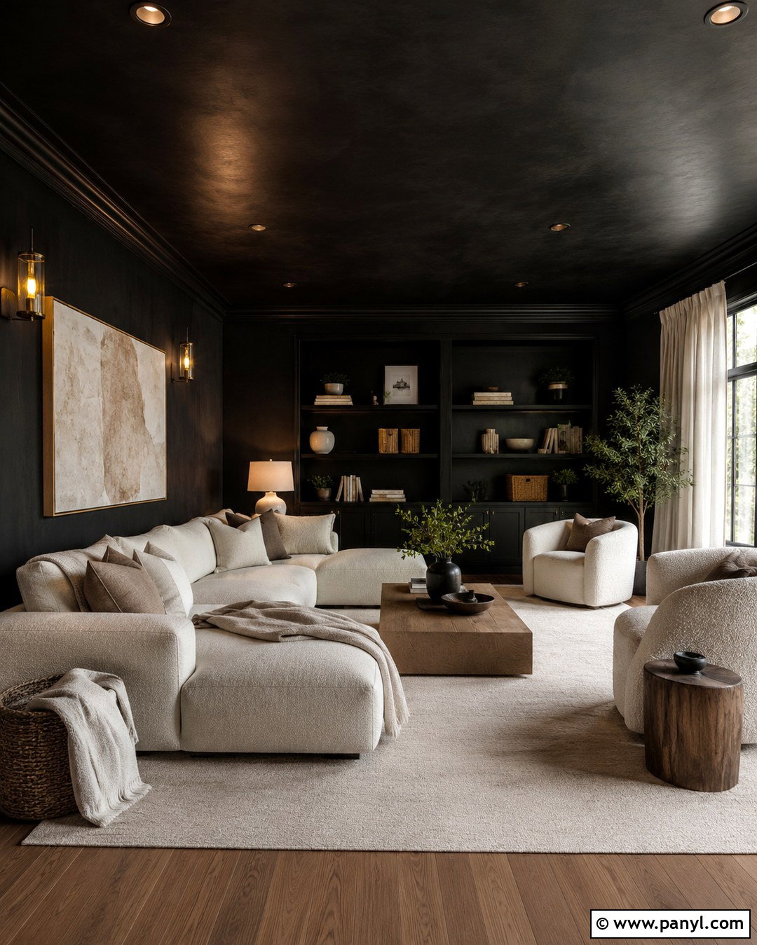 Black Wall Sitting Room With Black Ceiling - 20 Black Wall Sitting Room Ideas
