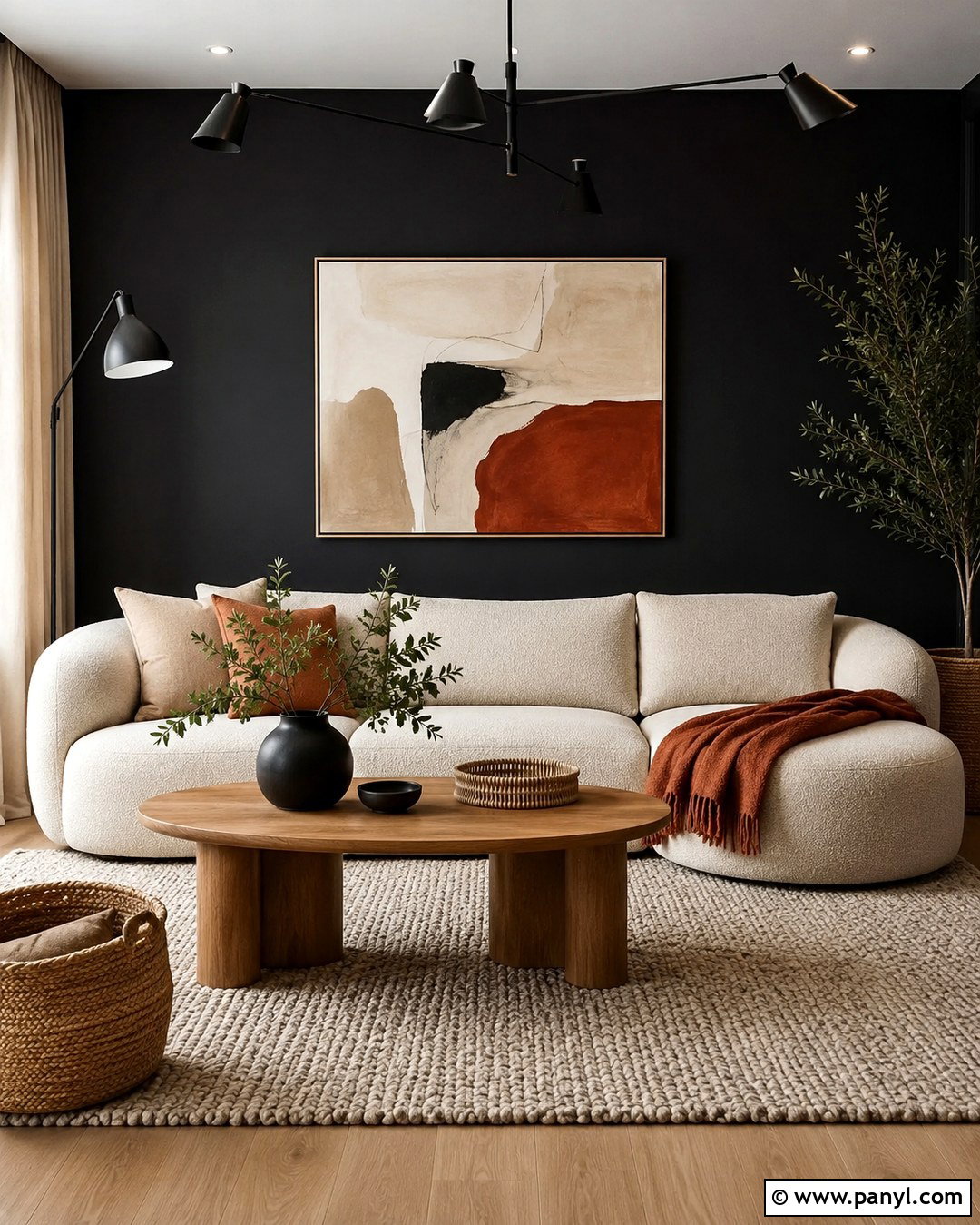 Black Wall Sitting Room With Cream Sofa - 20 Black Wall Sitting Room Ideas